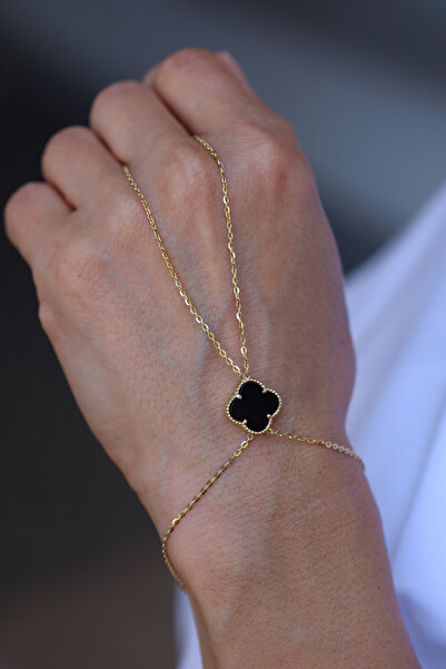 Yenigün Kuyumculuk 14 Ayar Altın Siyah Taşlı Yoncalı Şahmeran