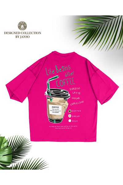 JANSO GROUP -Women's Cotton Printed Cofee Short Sleeve Tshirt Oversize Large Size