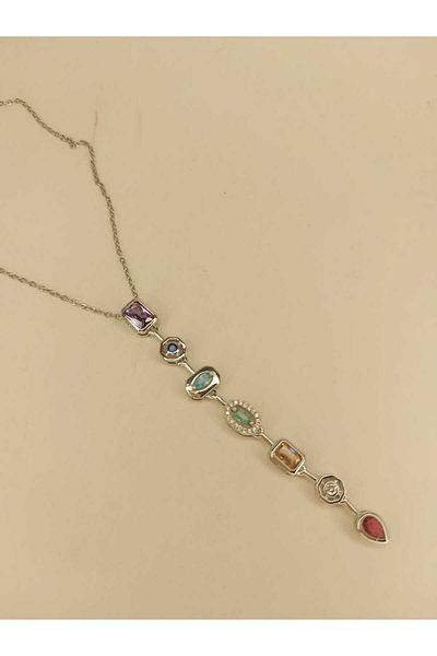 Romea Y Model Silver Color Zircon Stone Stainless Steel Low-Cut Necklace