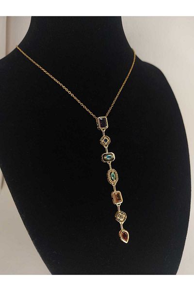 Romea Y Model Silver Color Zircon Stone Stainless Steel Low-Cut Necklace