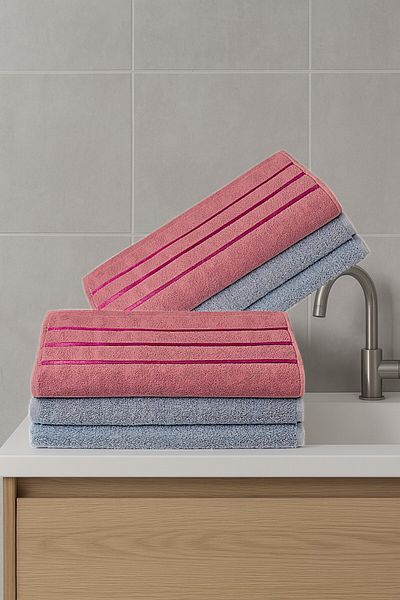 MixCotton Home 100% Cotton 4-Piece Hand Face Towel 90X50 cm 2 Pieces Gray+2 Pieces Pink