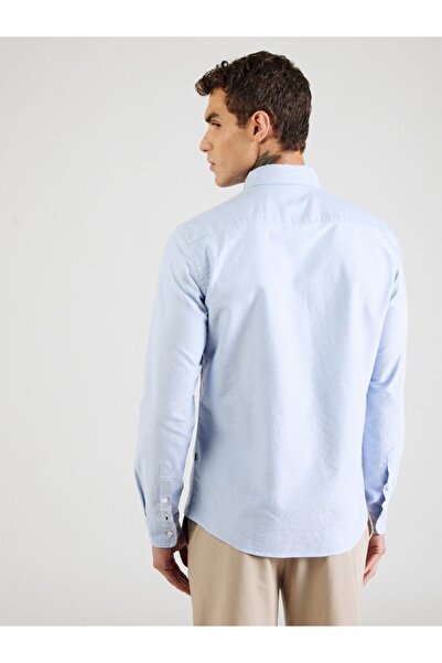 BOSS Erkek Slim Fit %100 Pamuklu Logo İşlemeli Uzun Kollu Mavi Gömlek 50544951-450