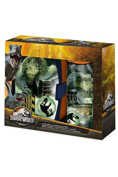 JURASSIC WORLD Set of plastic sandwich box, BPA-free and water bottle, aluminum, 400 ml, multicolor, Jurassic World