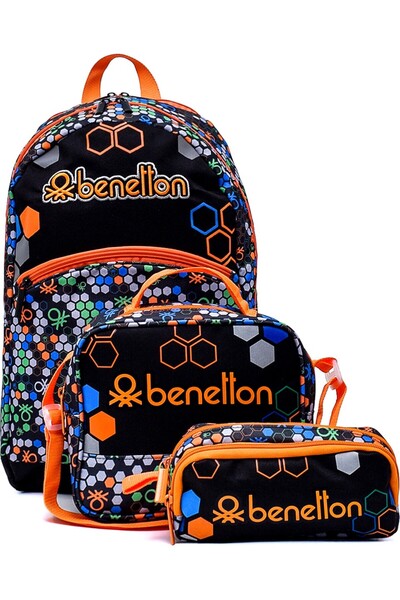 United Colors of Benetton 03673 üçlü set United Colors of Benetton Okul çantası ilkokul çantası SİYAH