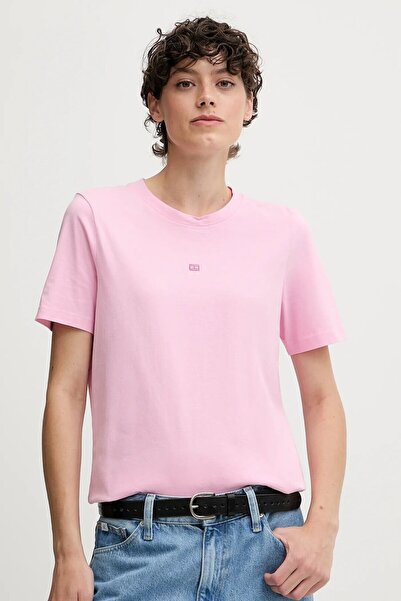 Tommy Hilfiger Women's Crew Neck Short Sleeve Relaxed Fit Pink T-Shirt Ww0Ww4...