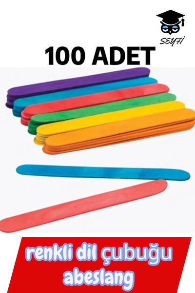 SEYFİKİRTASİYE 100 adet renkli dil çubuğu abeslang geniş