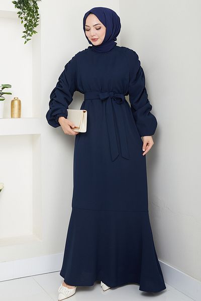 InStyle Crepe Elastic Navy Blue Dress