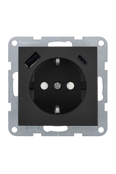 PANASONIC Schuko Socket Mechanism with USB Type A + C QC Karre Plus 55 Smoky