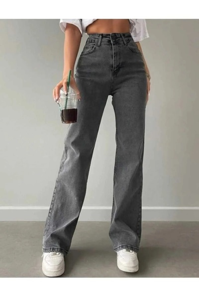 Lixera Pantaloni Palazzo Jean cu talie înaltă din Lycra, cu picioare largi, a...