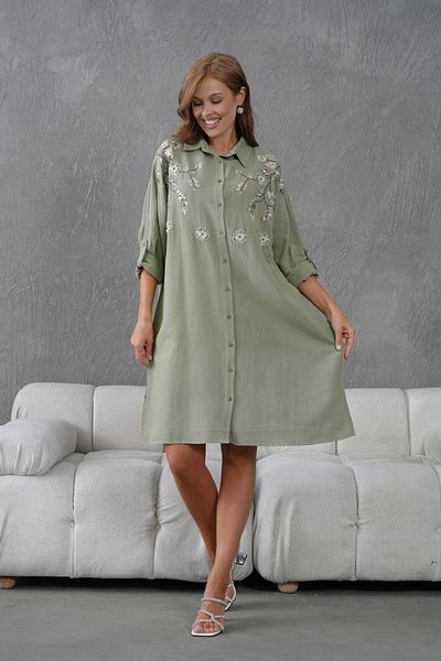 BURRASCA Oversize Linen Tunic with Embroidery