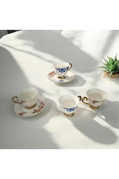 partridge store Gold Gilding Black and White Cup Set of 6