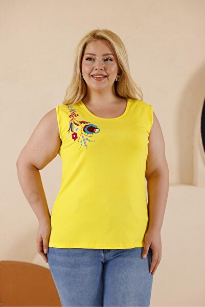 Siyezen Large Size Cotton Bamboo Undershirt with Embroidery Detail