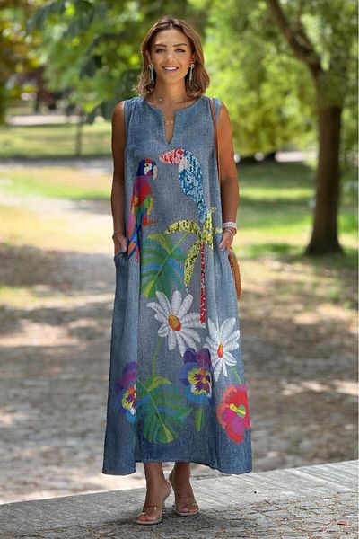 Nevin Kaya Moda Blue Parrot Zero Sleeve Dress