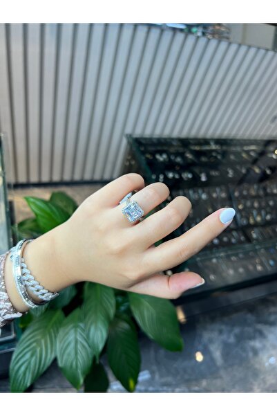 925Silver Kare baget yüzük ( tek sıra taşlı)