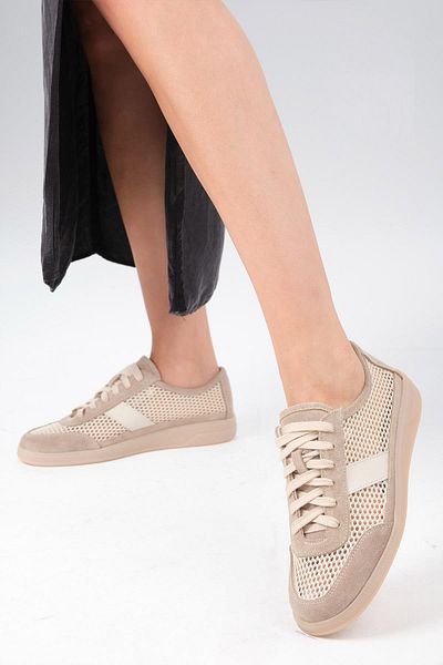 Mio Gusto Irina Genuine Leather Beige Color Mesh Women's Sports Shoes