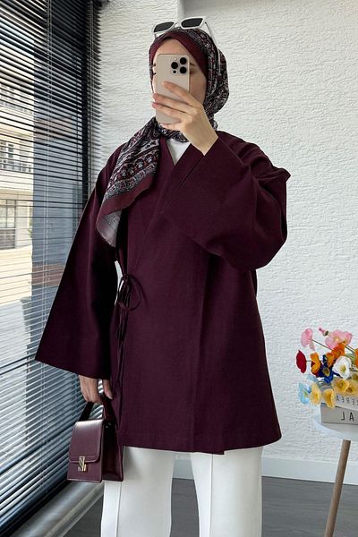 MELEK ARAZ Wrapped Tie Kimono-Swallow