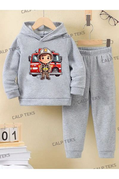 CALP TEKS Firefighter Children's Printed Thick Cotton Hooded Children's Set