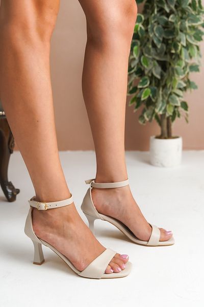 Asyam Papuç Women's Skin Beige Skin Single Strap Open Back Ankle Strap Heeled Shoes