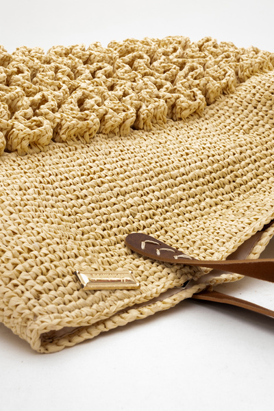 Dericlub Dericlub Women's Straw Handmade Shoulder Bag Zy 25008 Beige