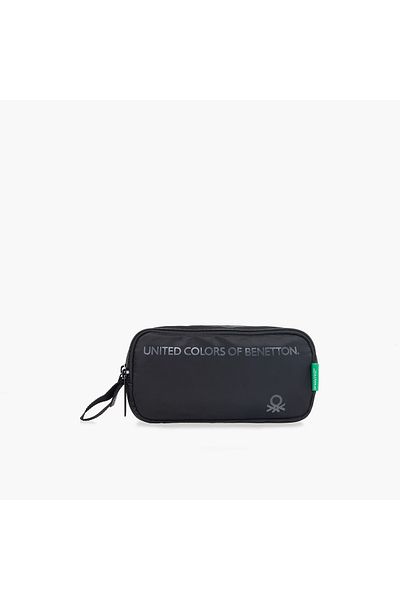 United Colors of Benetton UCB Logo Print 2-Compartment Pencil Pouch with Zip Closure