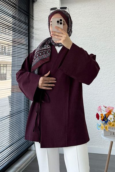 MELEK ARAZ Wrapped Tie Kimono-Swallow