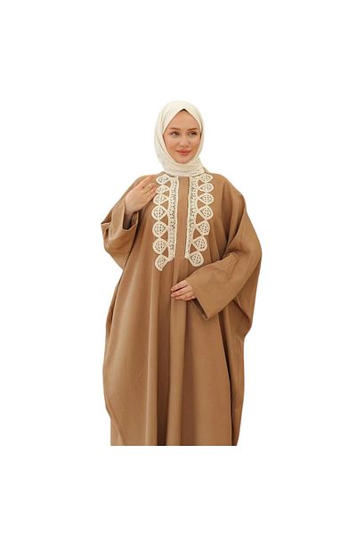 Armine Lace Patterned Loose Cut Tunic Camel 24Yt463