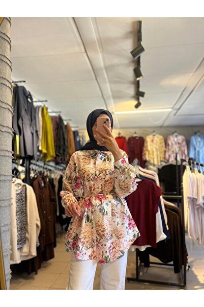 Butik Çiçekli bel bağlamalı gömlek