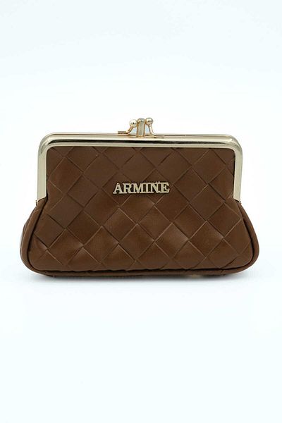 Armine Tan Quilted Knitted Pattern Clip-On Vintage Wallet C29