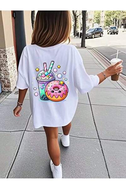 SVART WEAR Tricou alb pentru fete Girl Child tricou Donut cu imprimeu