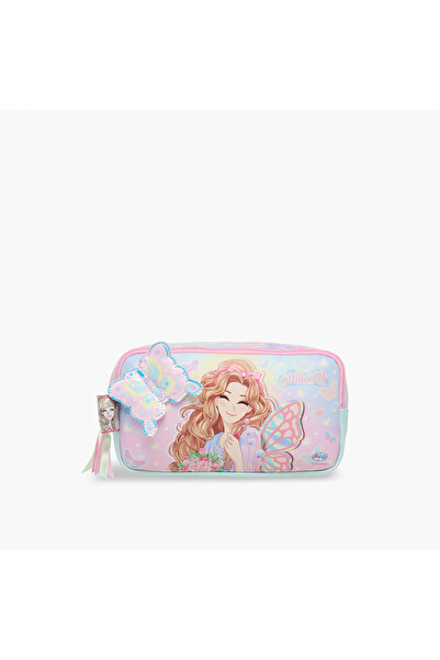 minmie حقيبة أقلام مزينة بالفراشة مع سحاب للإغلاق