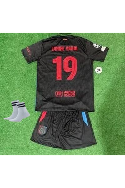 yenteks Sezonul 24-25 L. Yamal. Set de tricou pentru copii de culoare neagră Barcelona (cu cadou șosete)