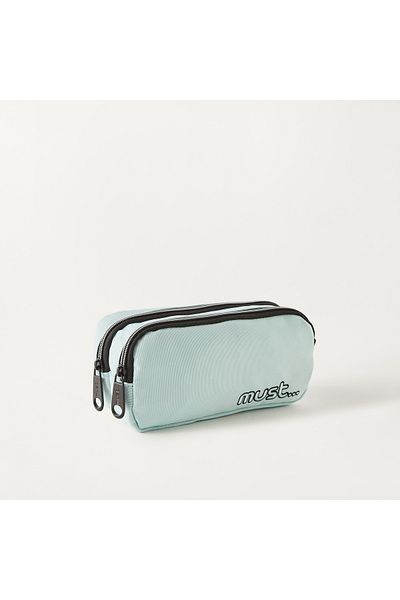 MUST Embroidered 2-Compartment Pencil Pouch with Zip Closure