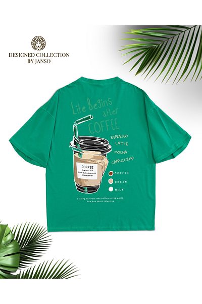 JANSO GROUP -Women's Cotton Printed Cofee Short Sleeve Tshirt Oversize Large Size