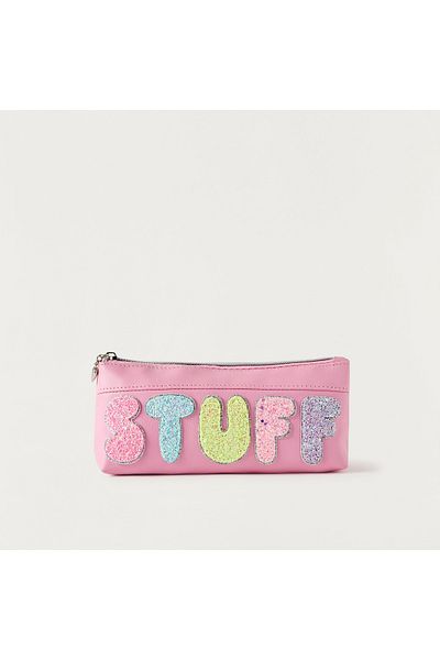OMG Applique Detail Pencil Pouch with Zip Closure