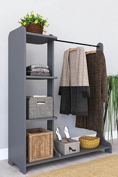 Remaks Tarz Portmanto Ayaklı Elbise Askısı Ve Konfeksiyon Askılık Elbise Dolabı Antrasit