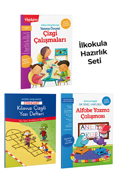 Dikkat Atölyesi Yayınları 3'lü İlkokula Hazırlık Seti (Alfabe Yazma Çalışmas,...