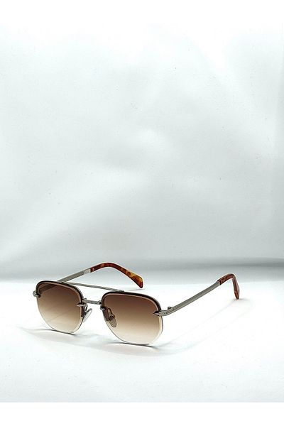 La sauvagine Heritage Series – Silver Half Frame Brown Gradient Glass Sunglasses