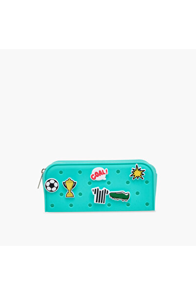 Lifestyle Football Charm Accent Silicone Pencil Pouch with Zip Closure