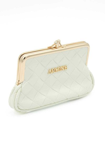 Armine White Quilted Knitted Pattern Clip-On Vintage Wallet C29