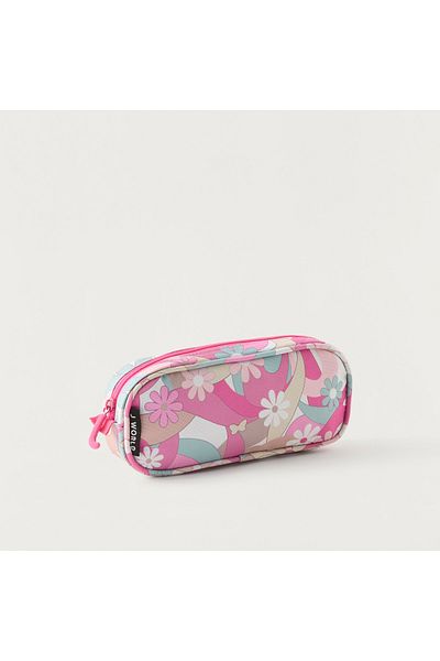 J World All-Over Floral Print Pencil Pouch with Zip Closure