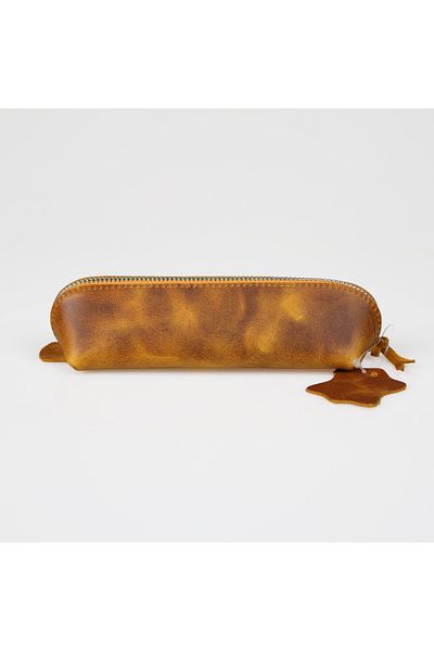 BBACK Crazy Leather Zipper Pencil Case 20X5X6 cm Mustard