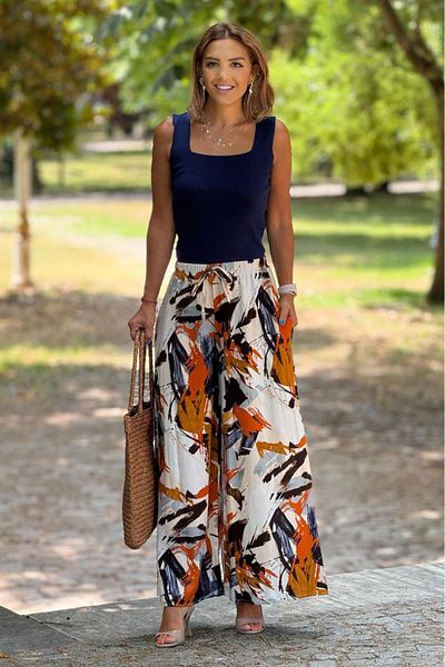 Nevin Kaya Moda Italian Orange Dali 100% Cotton Viscose Trousers