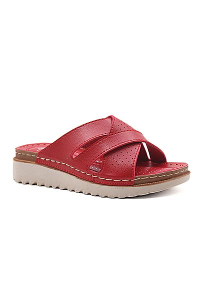 Ayakkabı Vakti Low Wedge Heel Red Anatomical Sole Slippers