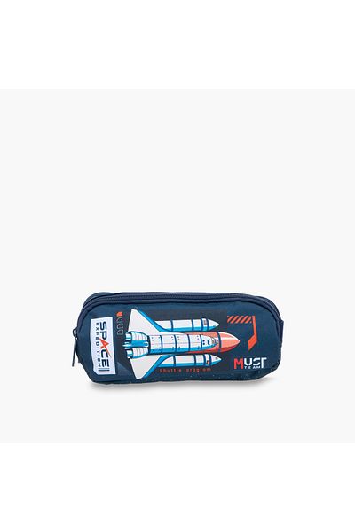 MUST Space Rocket Print Pencil Pouch with Zip Closure