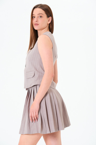 Sortie Collection Women's Buttoned, V-Neck, Double Pocket, Striped, Double-Breasted Gray Vest # 2053