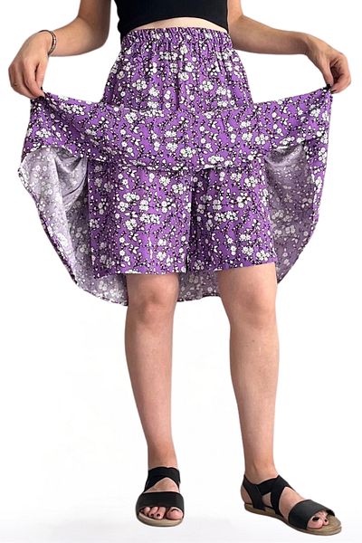 BNZ TEKSTİL Viscose Fabric Midi Length Flower Patterned Women's Shorts Skirt