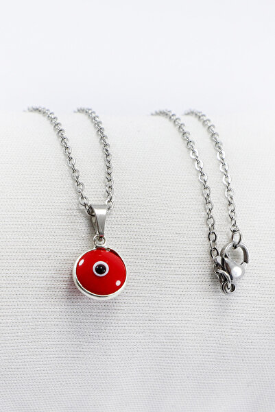 biuti Ringed Red Evil Eye Beaded Bijoux Necklace (Steel Chain 60 cm), Silver ...