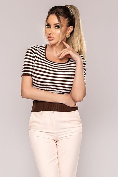 Atmosphere Fashion Brown T-shirt with white stripes