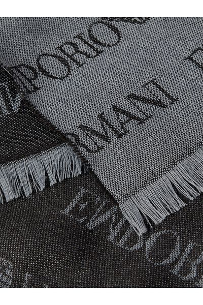 Emporio Armani Men's Emporıo Armani Text Pattern Woven Fabric Gray Shawl & Scarf & Foulard Em004238 Af21541-F6138
