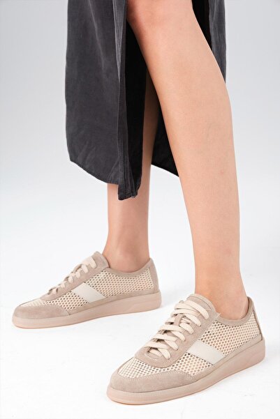 Mio Gusto Irina Genuine Leather Beige Color Mesh Women's Sports Shoes